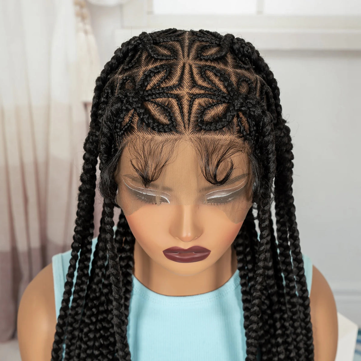 36in Full Lace Cornrow Braided Wigs Synthetic Natural Braiding Hair Wigs Box Braided Lace Wigs with Baby Hair for Black...
