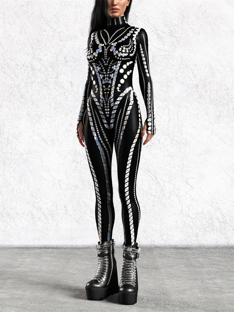 Cyberpunk Future Technology Halloween Carnival Women's Leotard Gothic Cool Jumpsuit 3D Printing Party Role Playing Costume