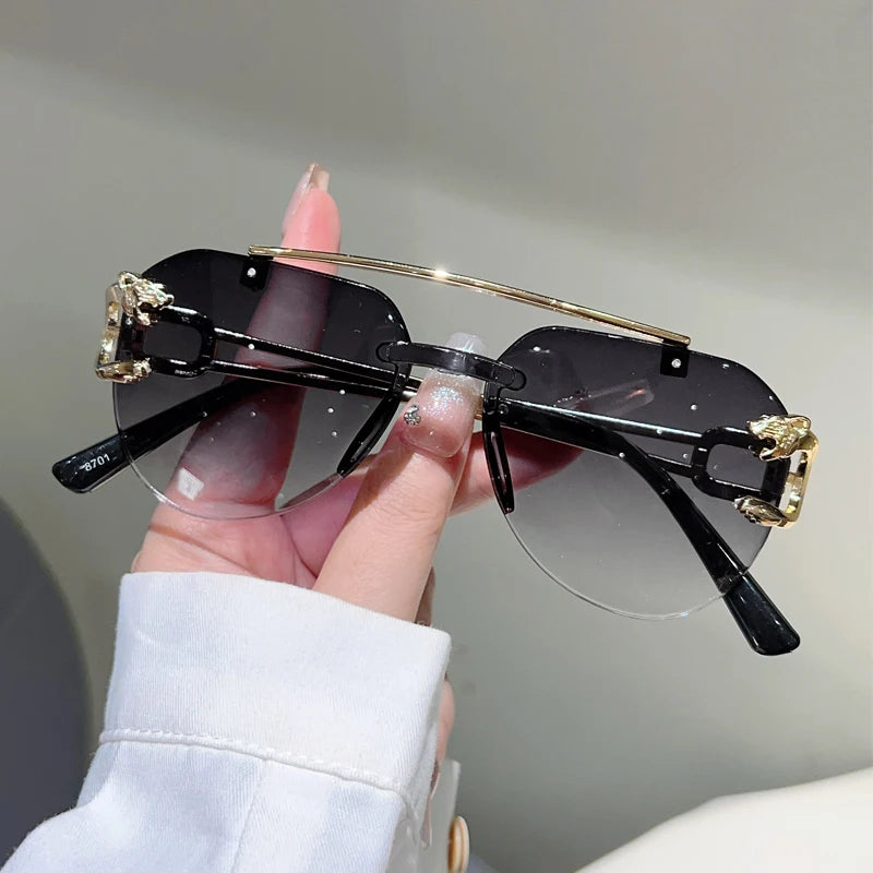 KAMMPT Rimless Pilot Sunglasses Men Fashion Vintage Gradient Casual Shades Women Trendy Brand Design Outdoor Decor Sun...