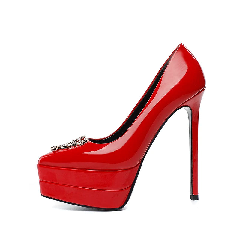 2023 15cm Stiletto High Heel Pointed Lacquer Leather Fashion Sexy High Heels Wedding Party Luxury Brand High Heels Women's Shoes