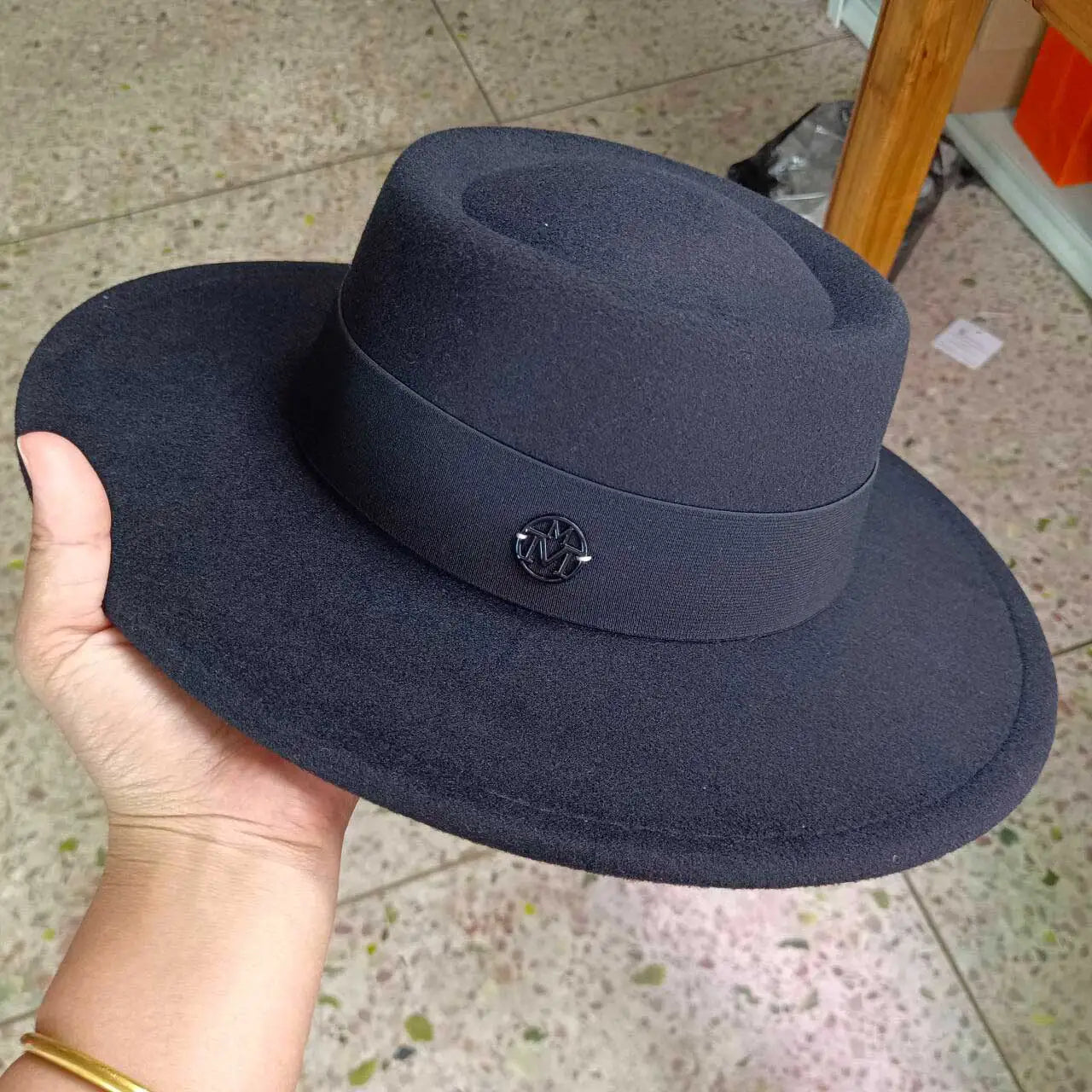 French felt hat Flat-top Autumn and winter felt hats Letter accessories women's wide-brimmed hat sombrero fedora sombrero