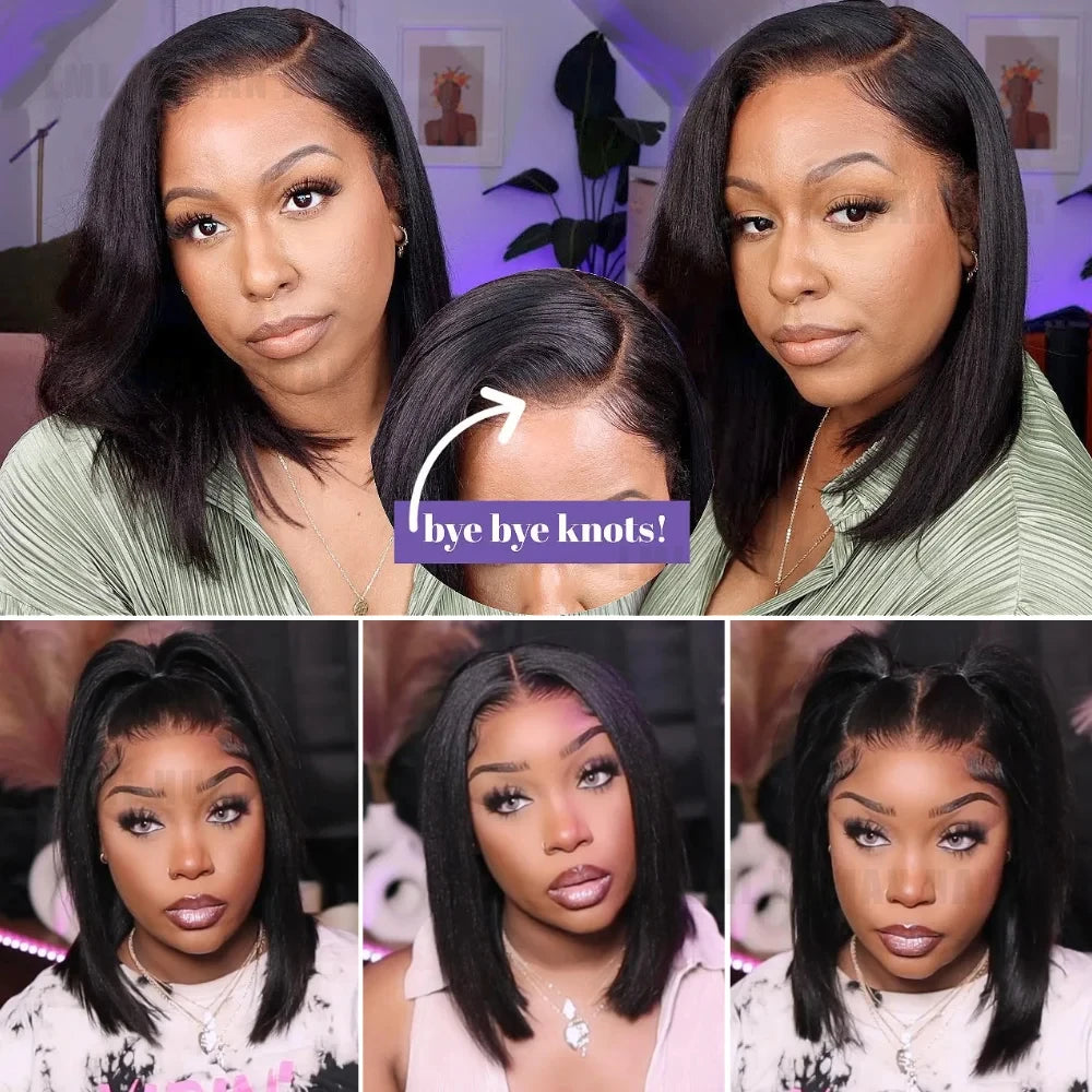 Yaki Straight Human Hair Wigs Pre Cut 13x4 HD Lace Front Wig Bye Bye Knots 200% Density Human Hair Wig Pre Plucked With Baby