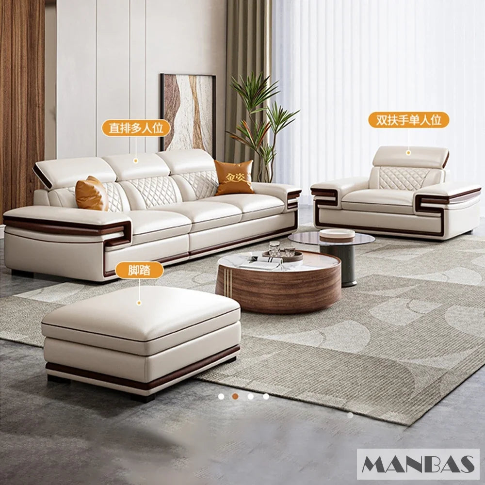 Linlamlim Premium Italian Genuine Leather Sofa Set for Living Room with Adjustable Headrests, Bluetooth Speaker, Wireless Charge