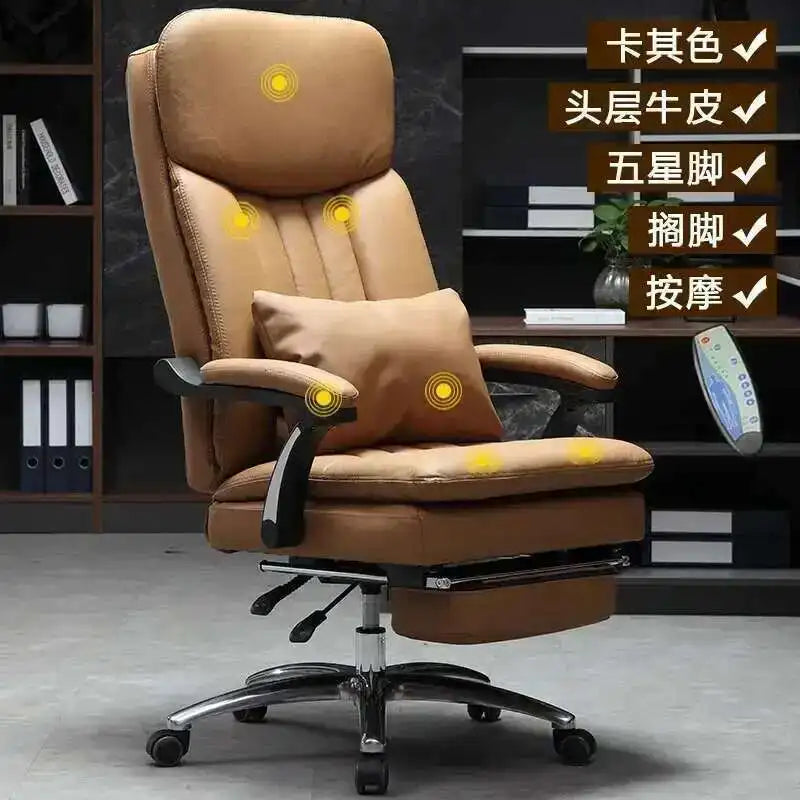 Executive Seat Office Chair Leather Study Wheels Modern Hand Relax Armchairs Library Fashion Cadeira Presidente Office Furniture - Kimlud