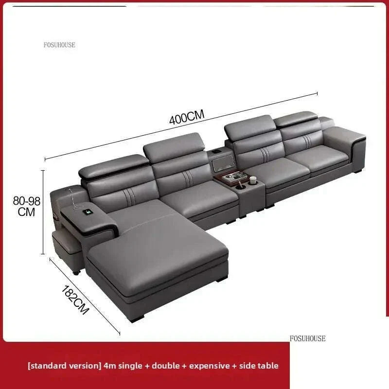 Large Apartment Chaise Leather Sofa Combination Set Modern Light Luxury Living Room Sofas Creative Office Comfortable Large Sofa
