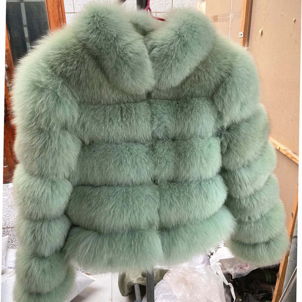 QUEENTINA Fox Fur Coat Real Winter New Outwears Women's Fashion Luxury Jacket High Quality Clothing Natural And Stand Collar