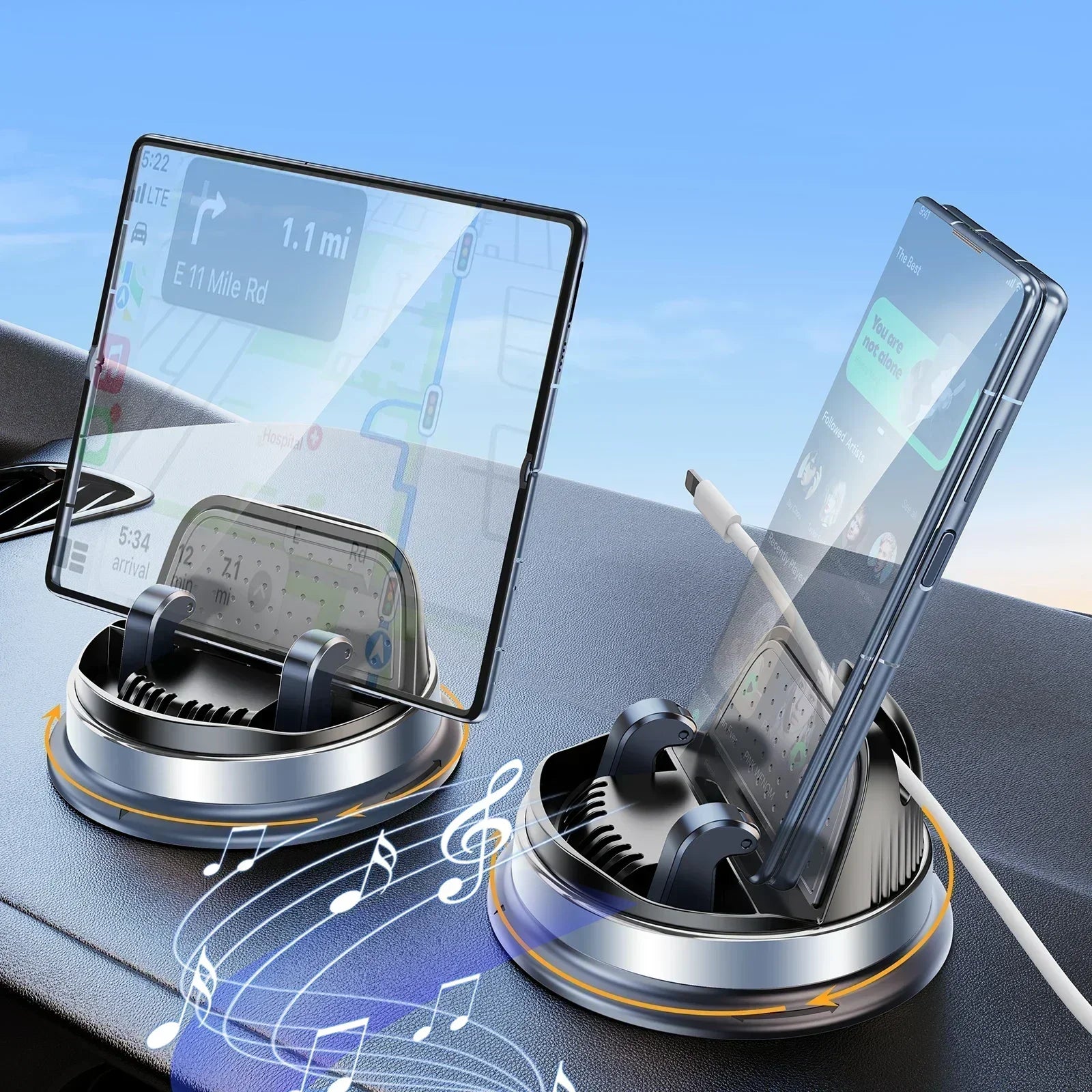 Oatsbasf Car Phone Mount Holder for Dash One-Handed Operation 360° Rotation Car Navigation Holder for iPhone Samsung Z Fold 6 5