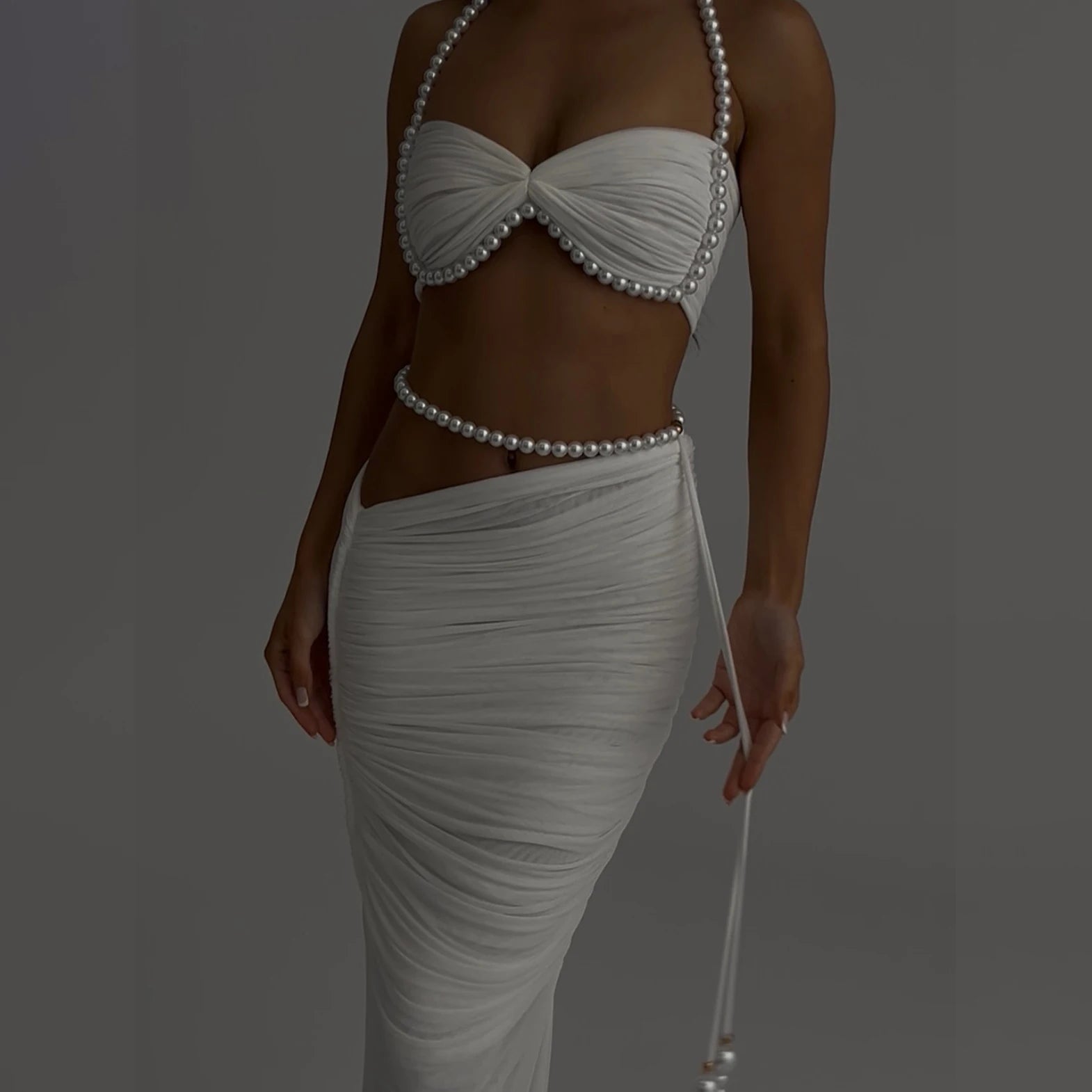 Pearl 3Pcs Bikini Set 2025 Bandeau Biquini Women Sexy Swimsuit Push Up Swimwear Female Mesh Skirt White Bathing Suit Beachwear - Kimlud