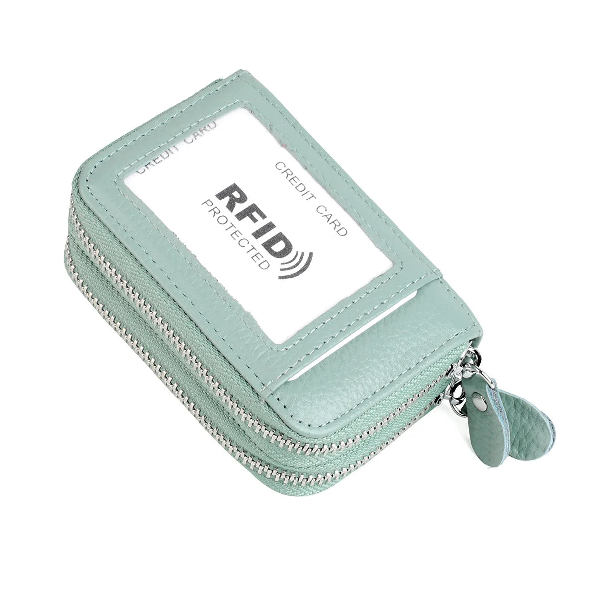RFID Blocking Fashion Women Card Holder Genuine Leather Double Zipper Large Capacity Female Wallet Purse | Kimlud Mid...