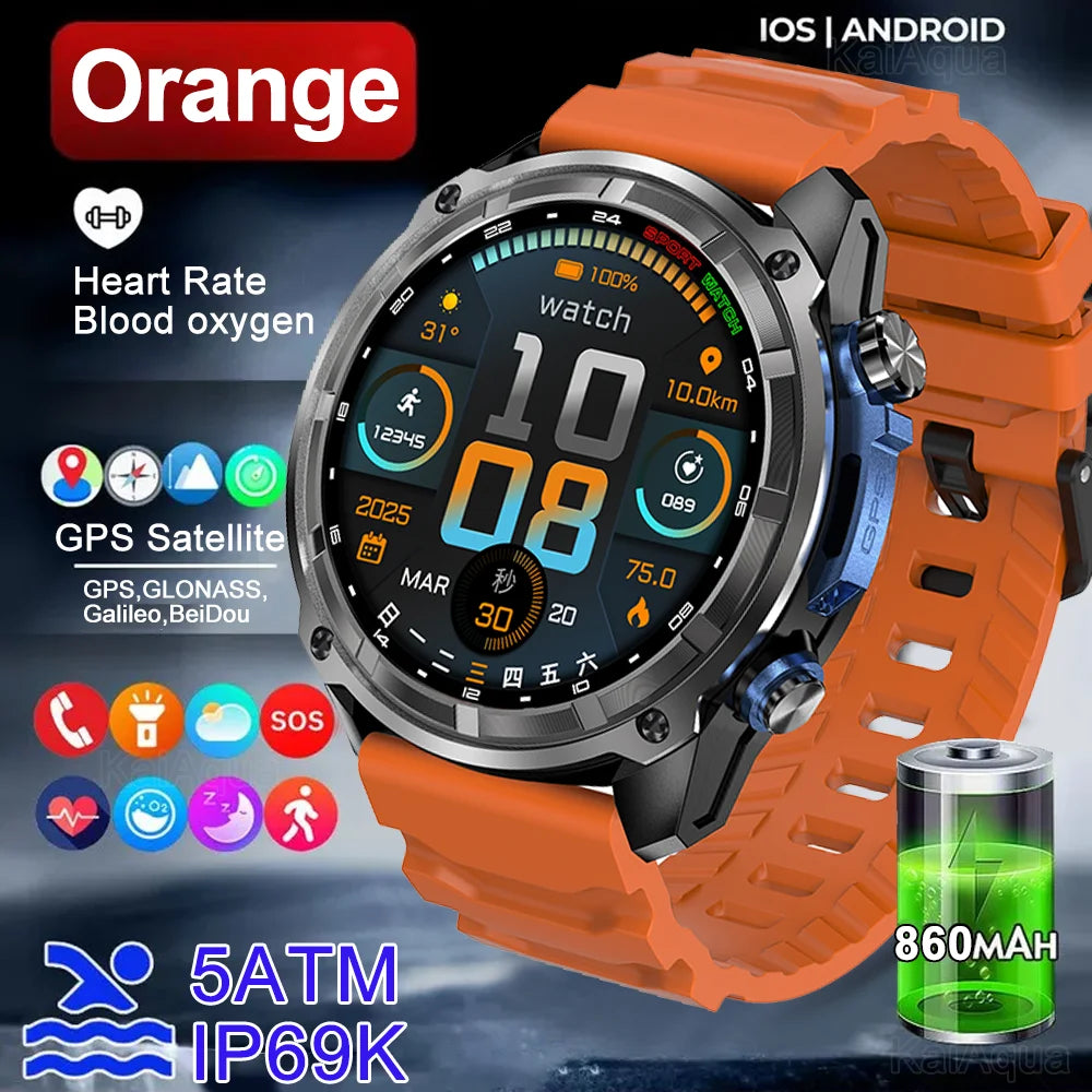 NEW 2025 GPS Smart Watch with Offline Maps 4GB Memory Video Player Military Sports Smartwatch Men 30m Swimming Waterproof AMOLED