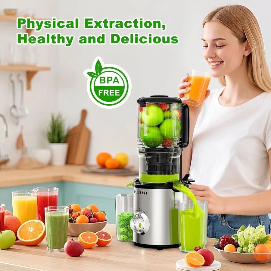 Cold press juicer with 5.3inch large feed chute for whole fruits and vegetables slow juicing extractor machine with 300W mastic