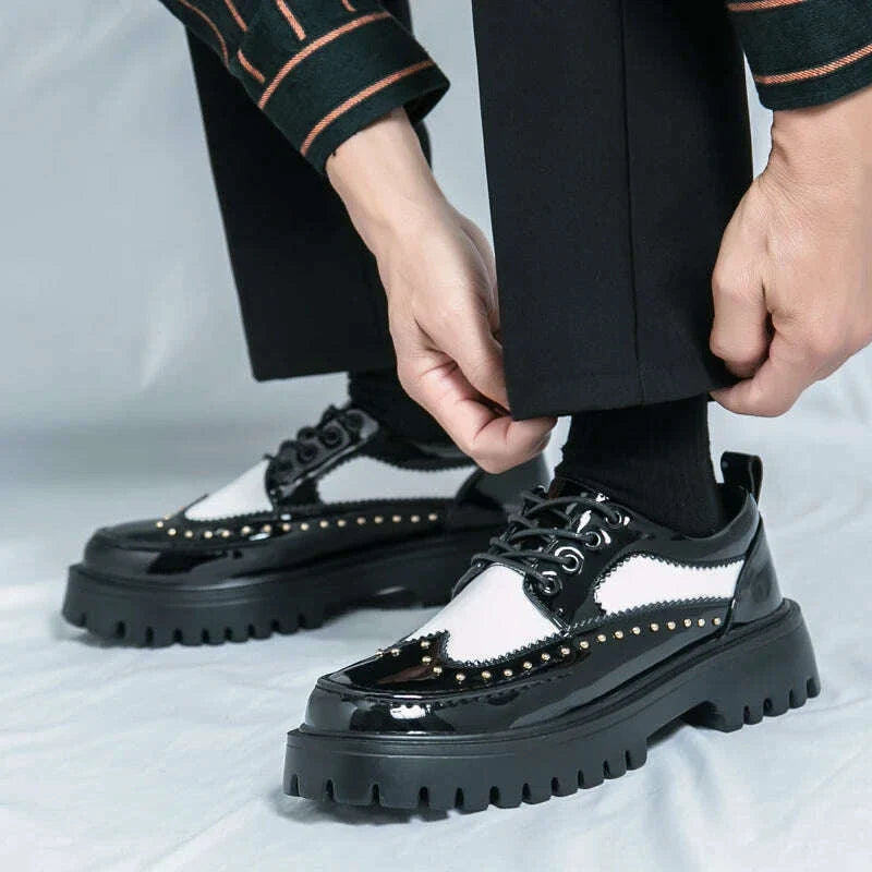 Men Casual Office Business Formal Oxford Thick Bottom Dress Shoes Men Gentleman Outdoor Patent Leather Wedding Shoes Fashion