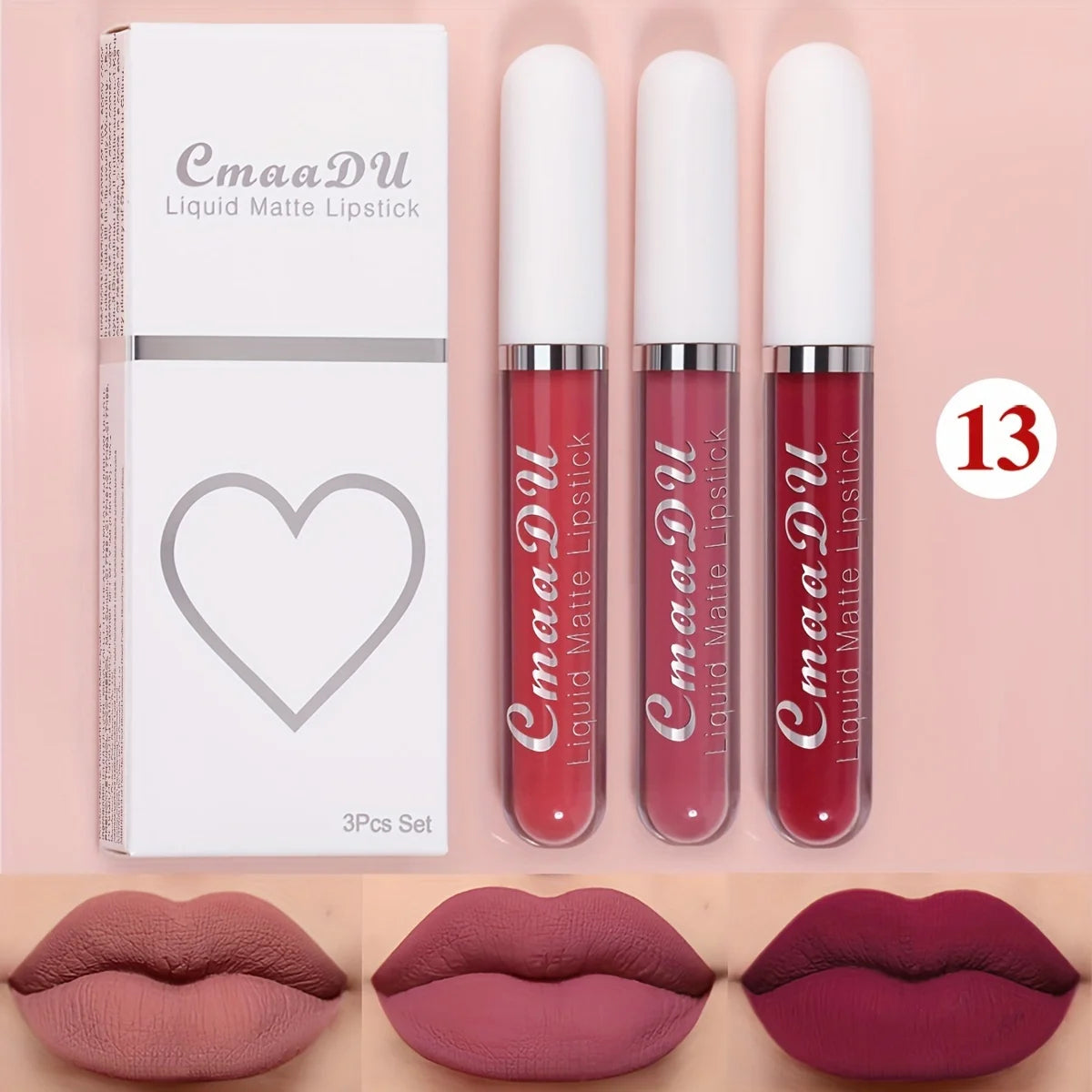 3 Pcs Matte Lipstick Lip Gloss Sets Long-Lasting Non-Fading Waterproof Non-stick Cup Exquisite Gift Everyday Holiday Universal
