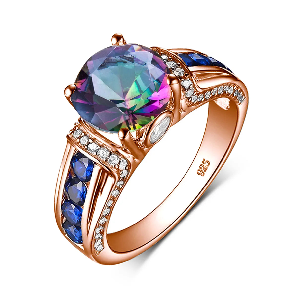 Unique Mystic Topaz Gold Ring For Woman With Stone 8*8mm Round Large Cocktail Rings Party Luxury Designer Jewelry Birthday Gift