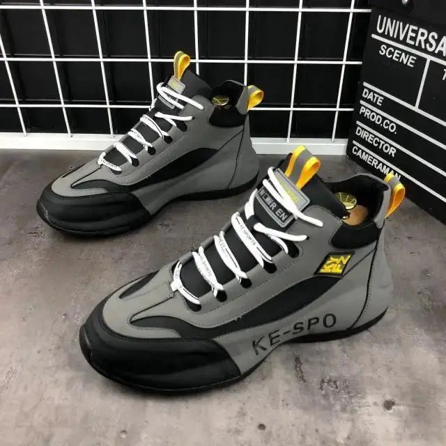 Men High Top Chunky Sneakers Fashion Casual Microfiber Leather Mesh Breathable Increased Internal Cover Bottom Platform Shoes