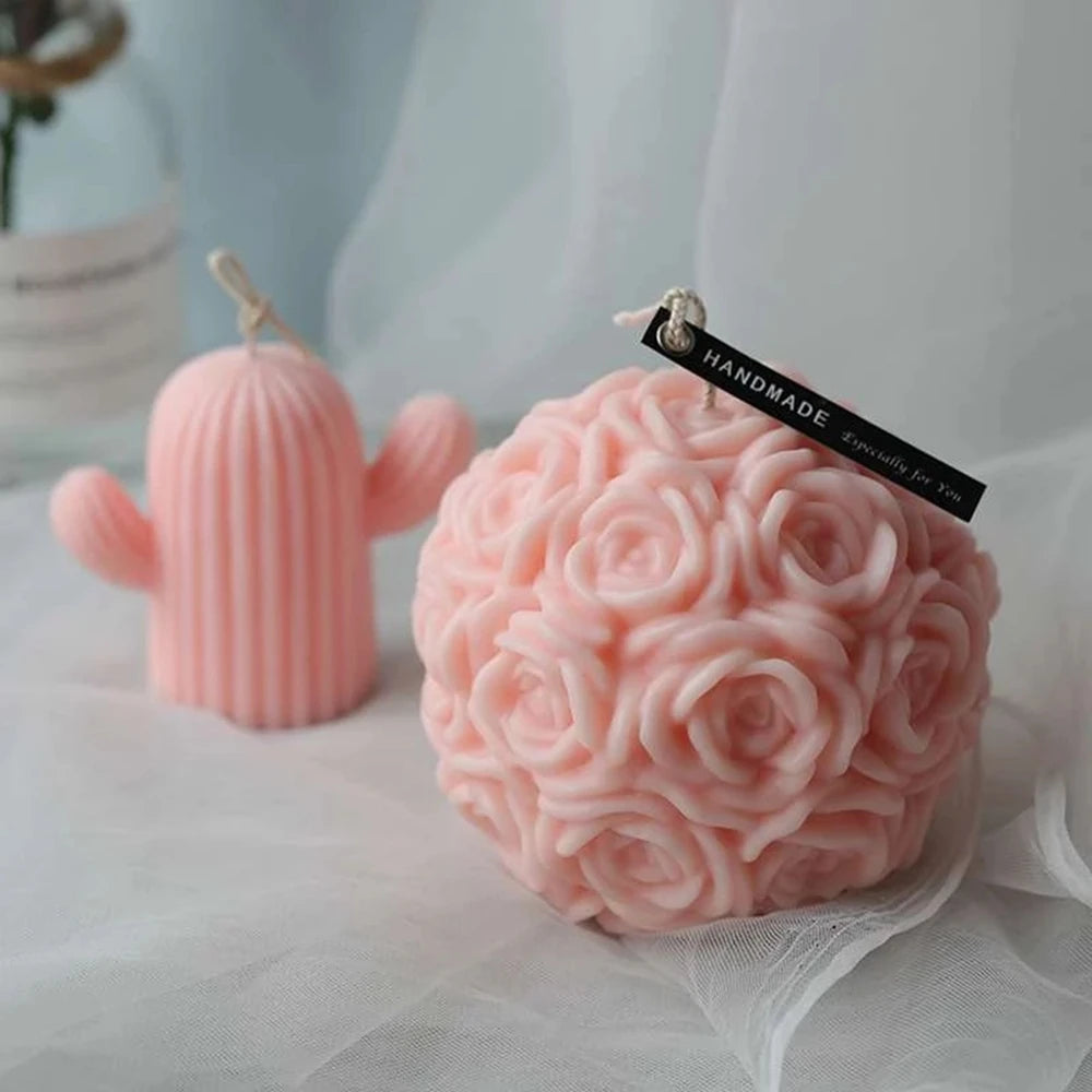 3D Rose Shape Ball Candle 7cm Rose Scented Flower Candles Girls Home Birthday Party Decoration Ball Wax Fragrance Candles Gift