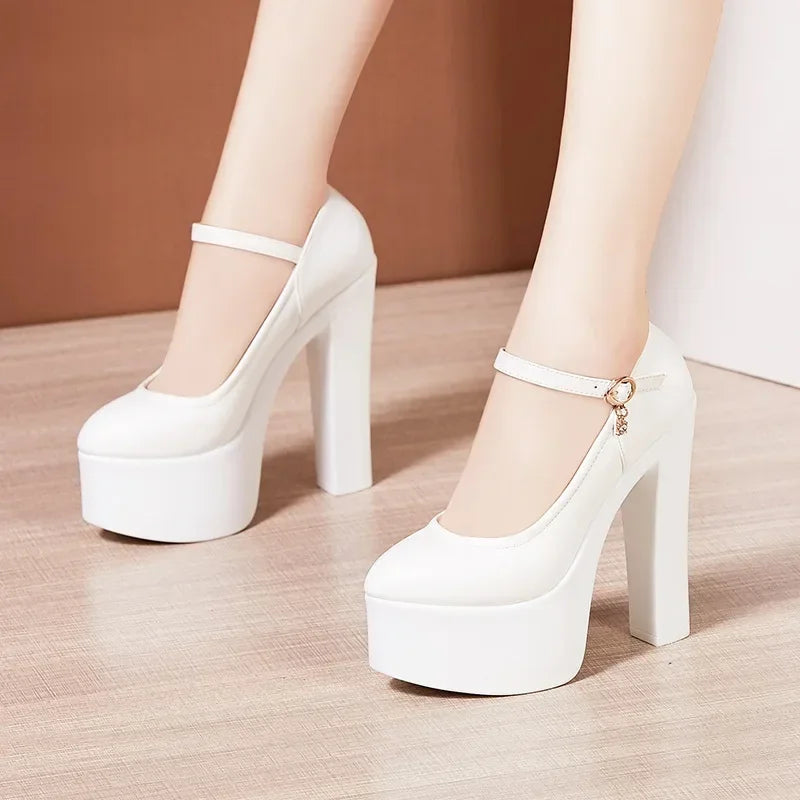 15cm Small Size 32-43 Sexy Extreme Block High Heels Shoes for Dress Model Party Wedding 2025 Shallow Thick Bottom Platform Pumps