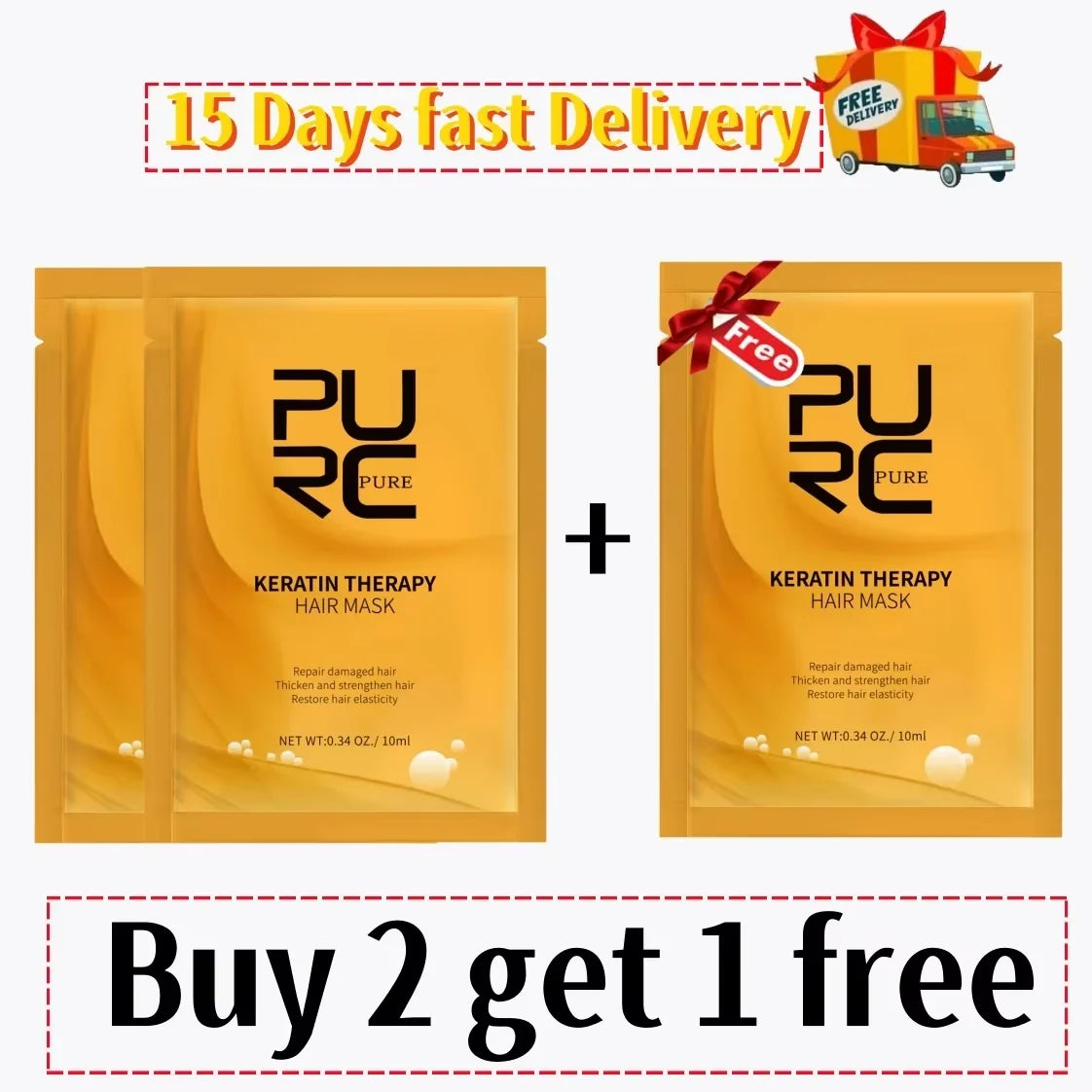 PURC 8 Seconds Hair Mask Smoothing Straightening Keratin Hair Treatment Cream Soft Repair Damaged Frizz Professional...