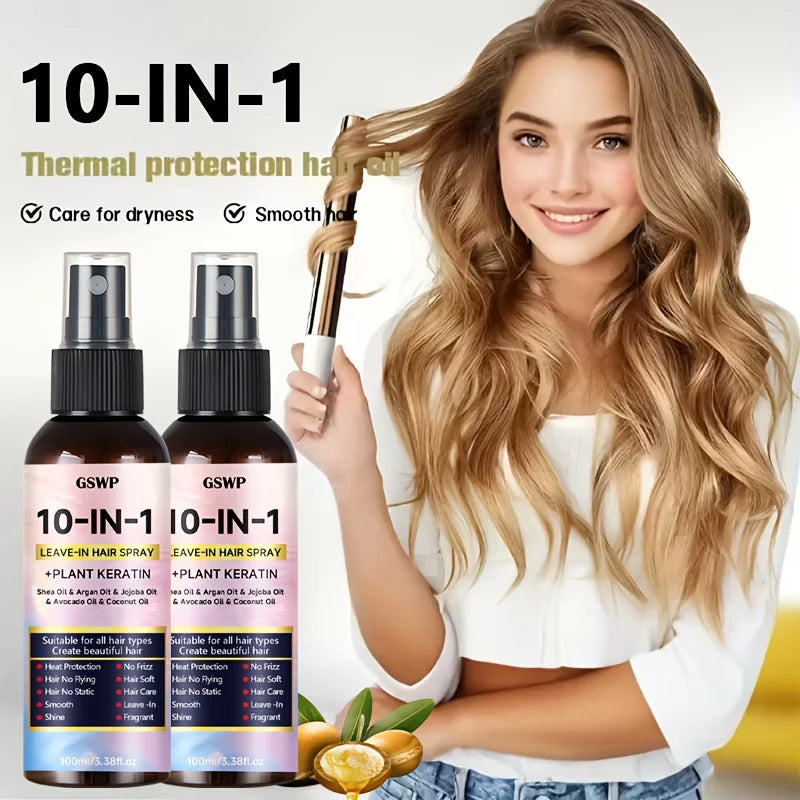 GSWP 10-in-1 Leave-in Hair Spray contains Moroccan argan oil and castor oil, providing heat protection and deep...