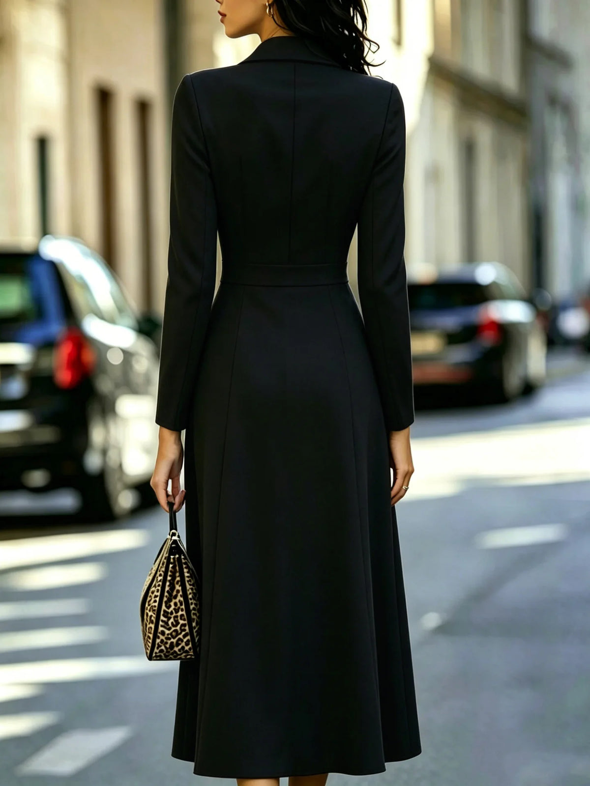 Fashionable Long Dress Elegant Solid Color Casual Slim Autumn Winter Commuting Style Long-sleeved Double-breasted Waist...