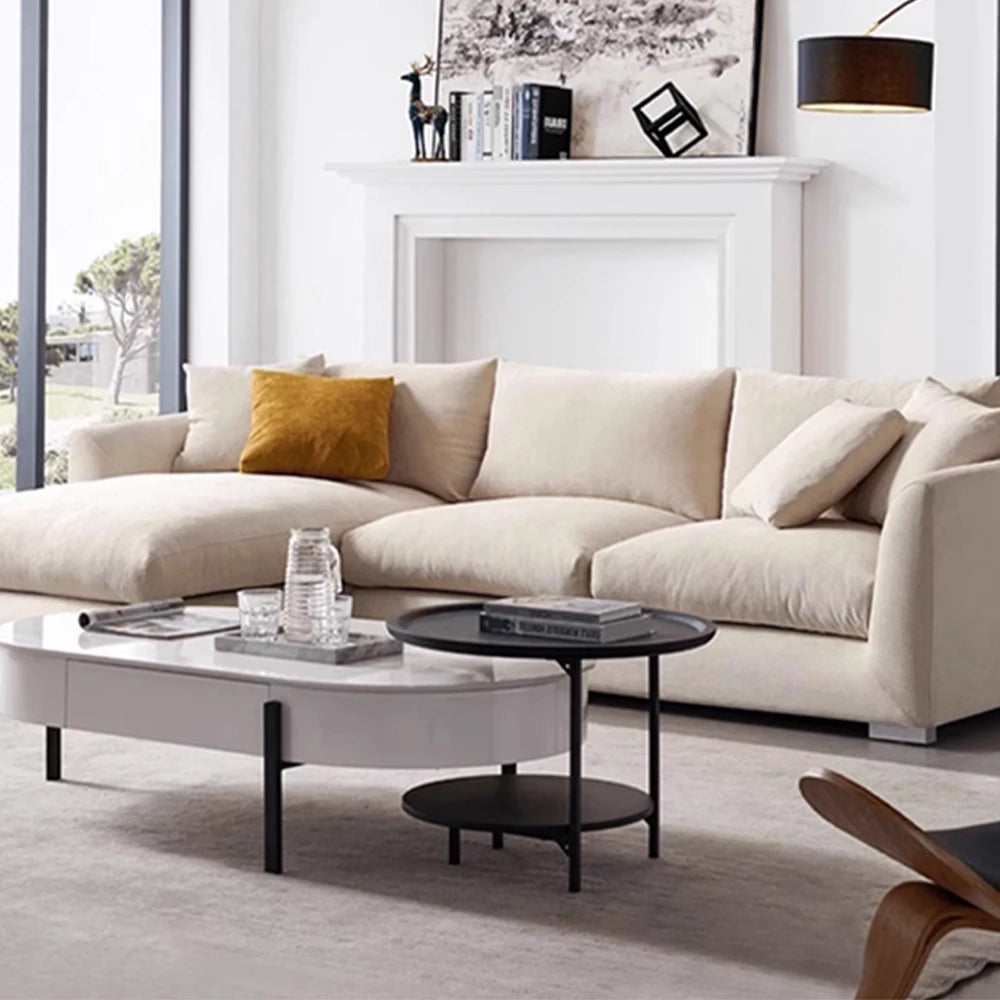 Cloud Down Filled Chaise Sofa Living Room Sofa L-shaped Recliner Sofa Comfortable Cloud Sofa Linen Sofa Removable...