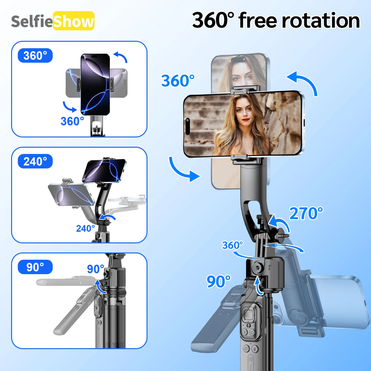C17 Tripod 360°Auto-Rotation AI Tracking Remote Control Bluetooth Shooting Quadrapod Selfie Stick Stabilizer Optional Fill Light