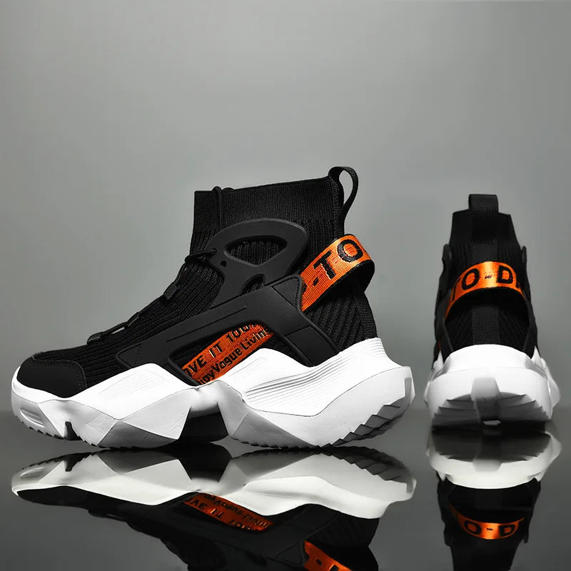 2026 New High-top Socks Shoes Chunky Sneakers Men White Trend Street Light Sports Running Shoes Big Size 45 46 Walking shoes
