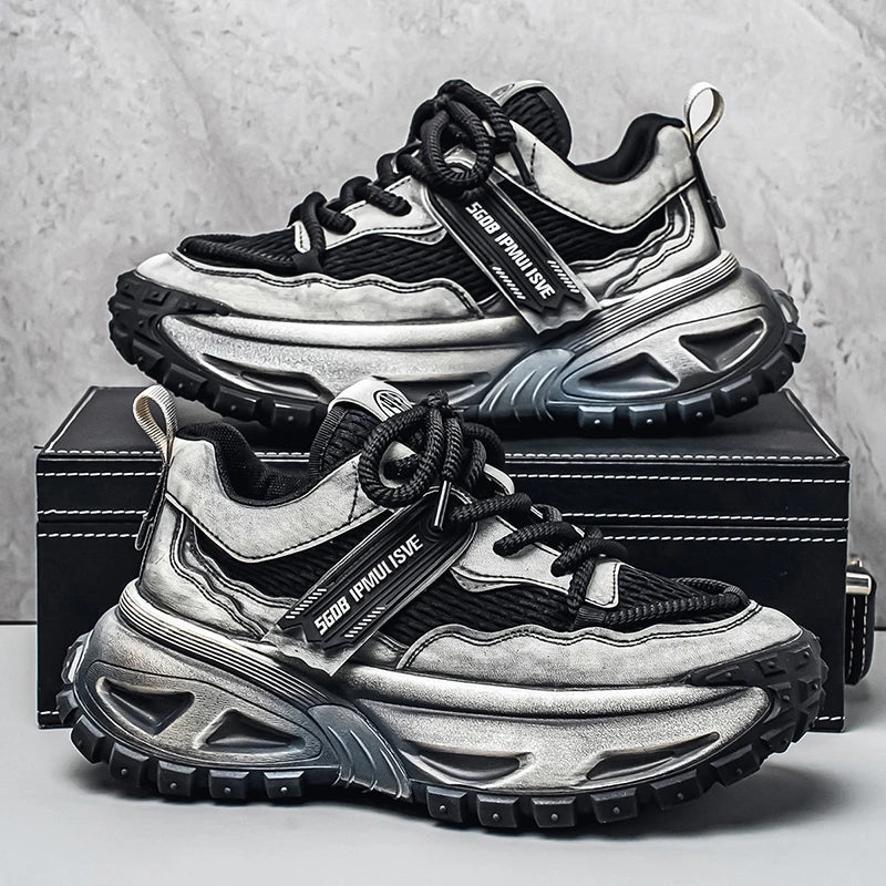 Chunky Sneakers Mens Original Designer Sports Shoes Fashion Casual Leather Fabric Breathable Height Increased Platform Gym Shoes