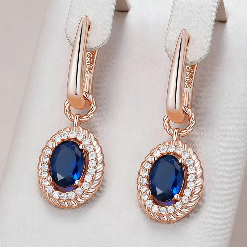 Kinel Hot Shiny Blue Natural Zircon Dangle Earrings for Women Fashion 585 Rose Gold Color Party High Quality Daily Fine...
