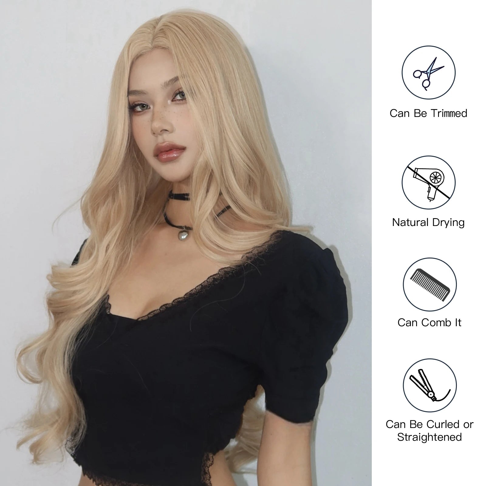 Long Body Wave Blonde Wigs Transparent Lace Frontal Synthetic Wig Middle Part Hair Light Golden Wig for White Women Dairly Party