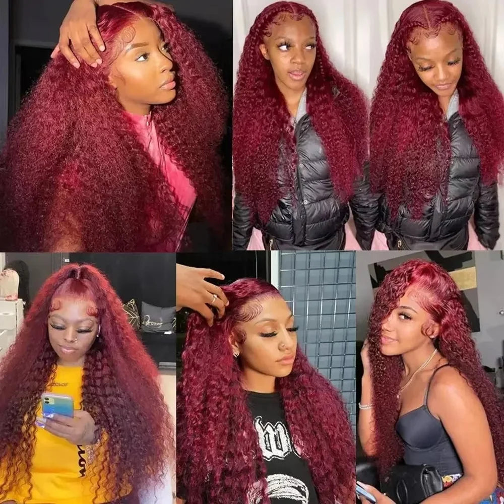 Deep Wave Human Hair Wig For Woman On Sale Natural Hairline 13x4 HD Lace Frontal Wigs Pre Plucked with Baby Hair 99J Burgundy