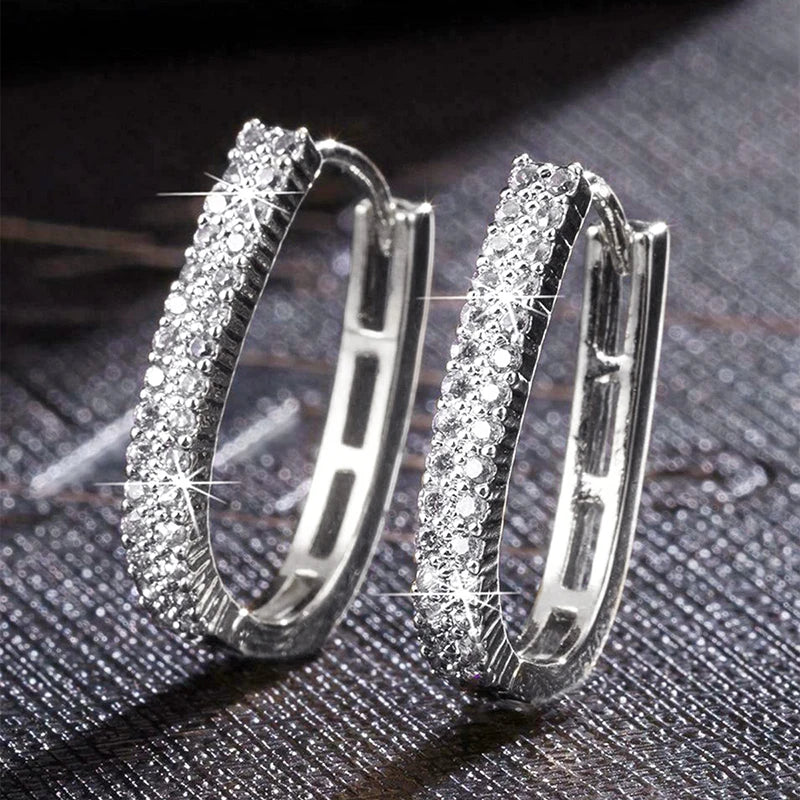 Huitan Fashion Silver Color Cross Hoop Earrings for Women Full Crystal Cubic Zirconia Statement Female Earrings Trends Jewelry