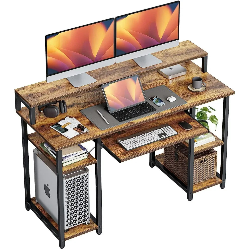 CubiCubi Computer Desk with Keyboard Tray 47 Inch Office Desk with Monitor Stand Storage Shelves Music Studio Desk Workstation