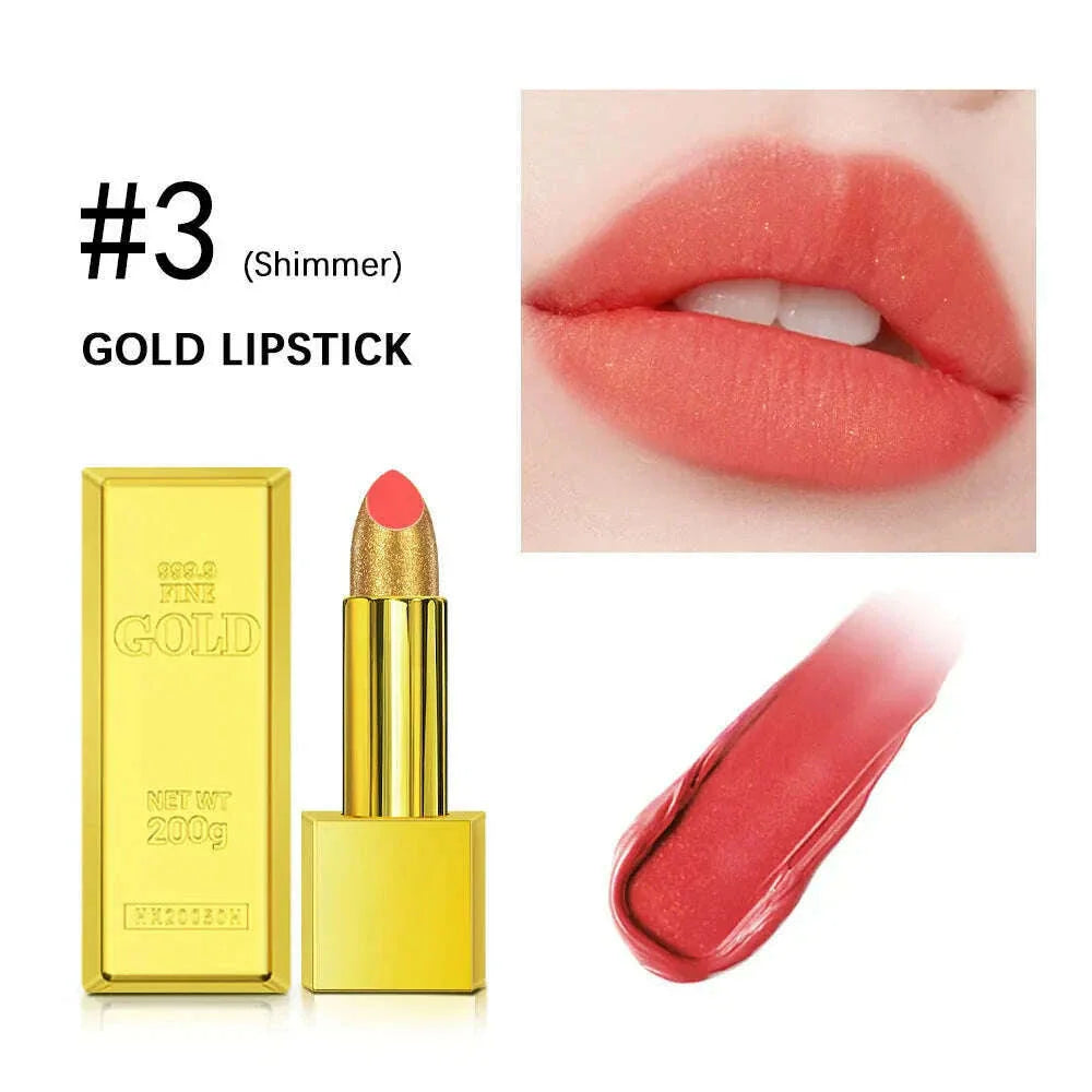Hallowmas High-pigmented Gold Lipstick Shiny Metallic Matte Velvet Waterproof Long Lasting Sexy Gold Lip Gloss Women Lip Makeup