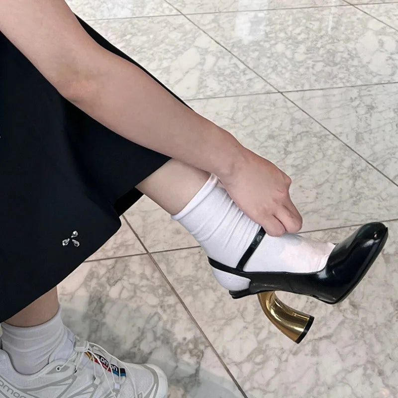 New Cross Strap Irregular Heel Roman Sandals European American Brand Runway Show Sexy Black White High-heeled Shoes Size 35-43 - Kimlud