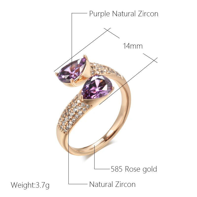 Kinel Hot Luxury Purple Natural Zircon Ring For Women 585 Rose Gold Color Open Ring Vintage Wedding Daily Fine Jewelry |...