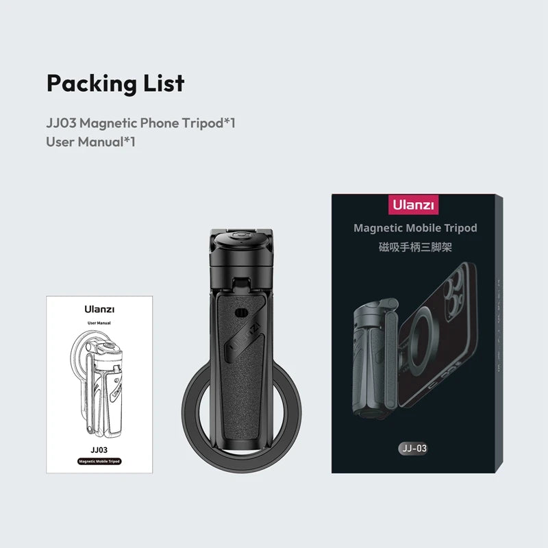 Ulanzi JJ03 Magnetic Phone Tripod Wireless Phone Grip Selfie Stick Desktop Tripod for iPhone 16 15 14 13 Pro Pro Max
