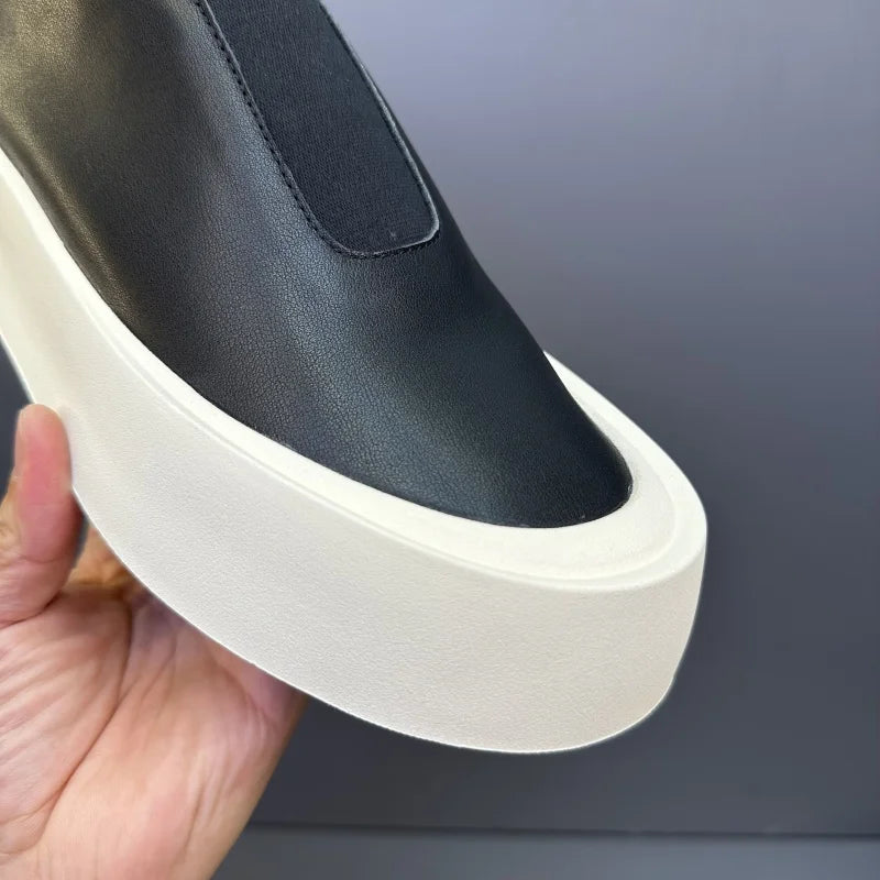 High-end Men Chunky Sneakers Fashion Genuine Leather Men Casual Shoes Breathable Slip on Men Board Shoes