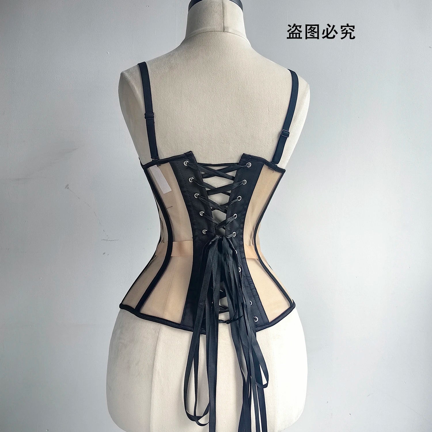 Women Luxury Mesh Corset Bustier Transparent Bodices With Cups Waist Slimmer Lace Up Steel Bone Tight Fitting Tube Tops...