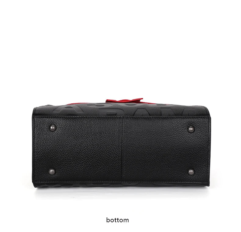 Aidrani Fashionable women's large capacity handbag with letter print design, made of cowhide material, square, black