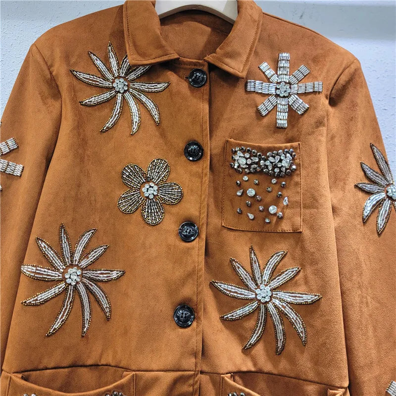 WTHT 2025 Spring Fashion Women's Rivet Flower Loose Casual Jacket New Trendy Long Sleeves Single Breasted Coat Female 1LS713