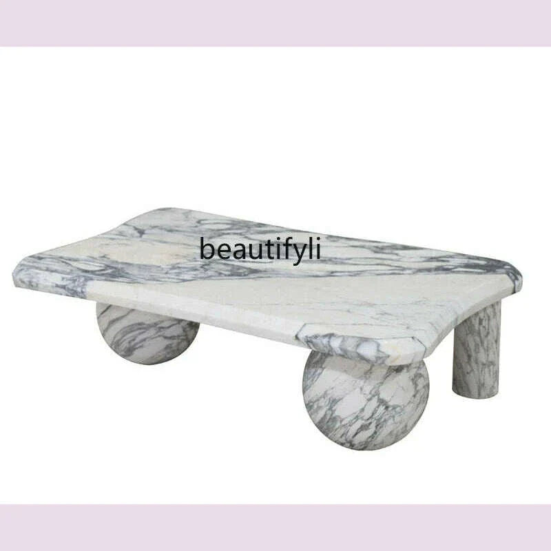 Marble coffee table with large white color, Nordic marble in the living room, small apartment simple household coffee table
