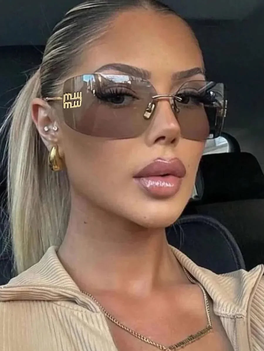 Retro Square Fashion Glasses Unisex Frameless 1 Pair Large Lens Multifunctional Beach Vacation Travel Accessory Stylish Eyewear - Kimlud