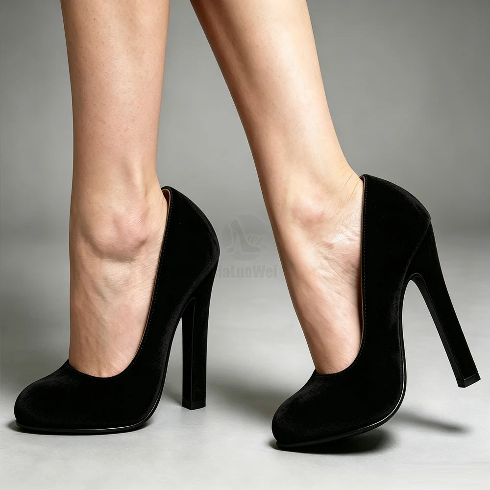 Elegant 6 Inch Purple Suede High Heel Pumps Women Sexy Block Heel Vintage Office Party Dress Shoes Plus Size 36-46