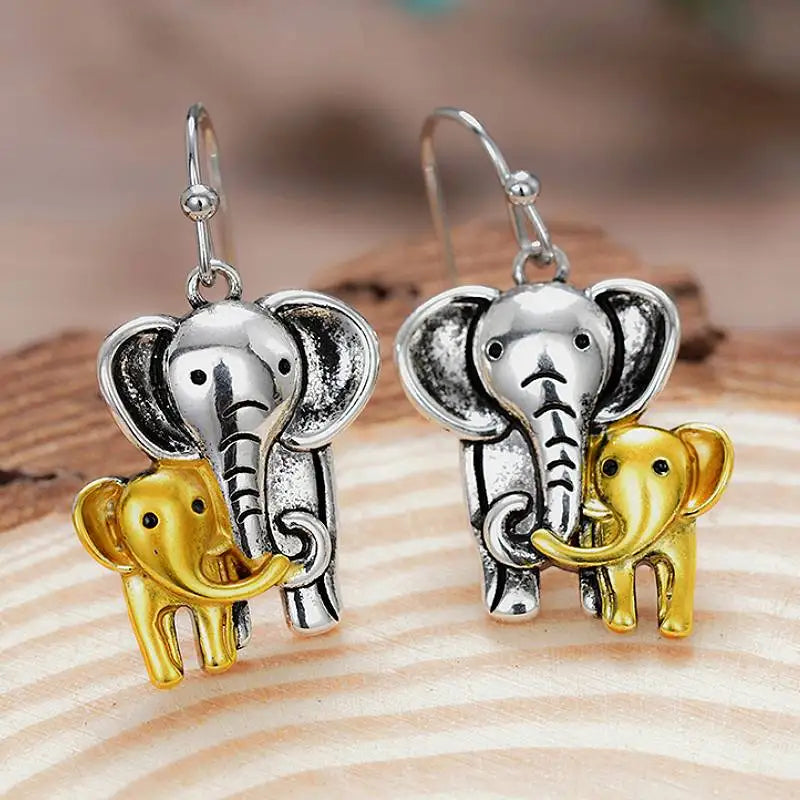 Huitan Cute Elephant Shaped Women Drop Earrings Two Tone Party Fashion Metal Accessories Delicate Lovely Animal Jewelry Gift