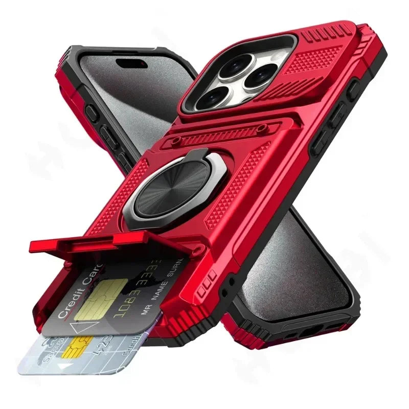 Case For iPhone 16 15 14 13 12 11 Pro Max XS XR 8 7 Plus Magnetic Rotated Ring Kickstand Heavy Duty Drop Protection Wallet Cover - Kimlud