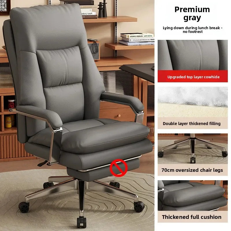Leather Boss Chair Office Chair Recumbent Back Study Chair Ergonomic Home Computer Chair