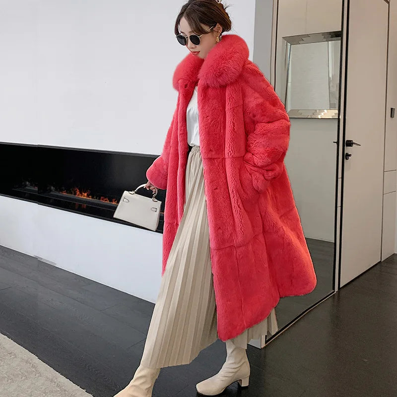 5XL Oversized Autumn Winter Faux Fur Coat Women Loose Long Plush Jackets Thick Warm OverCoat Female Large Fur Collar Parka 2023