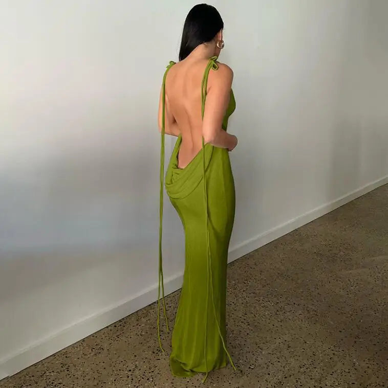 Sexy Halter Backless Long Summer Dresses Women 2025 Fashion Sundresses Purple Bodycon Maxi Nigth Club Party Dress Baddie...