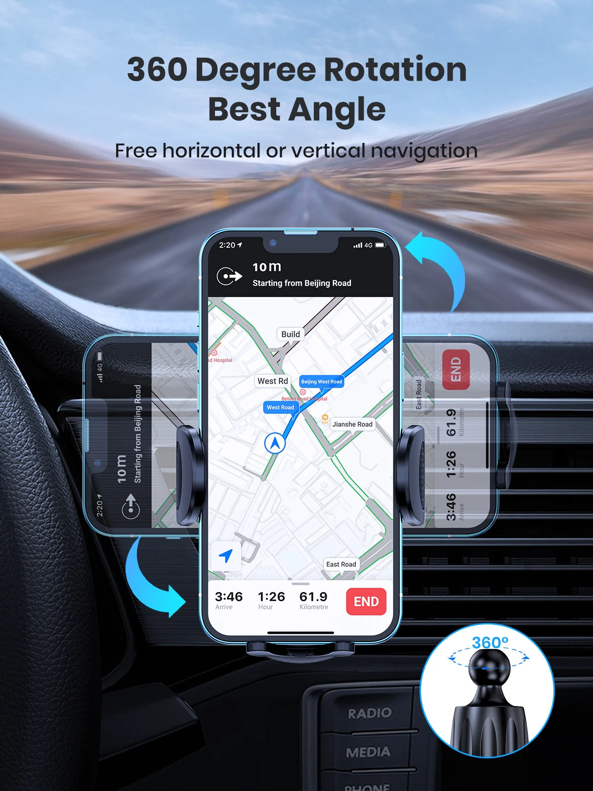 TOPK Car Phone Holder for Car with Hook Clip Air Vent Car Phone Mount 360° Rotation Universal Mobile Phone Mount for...